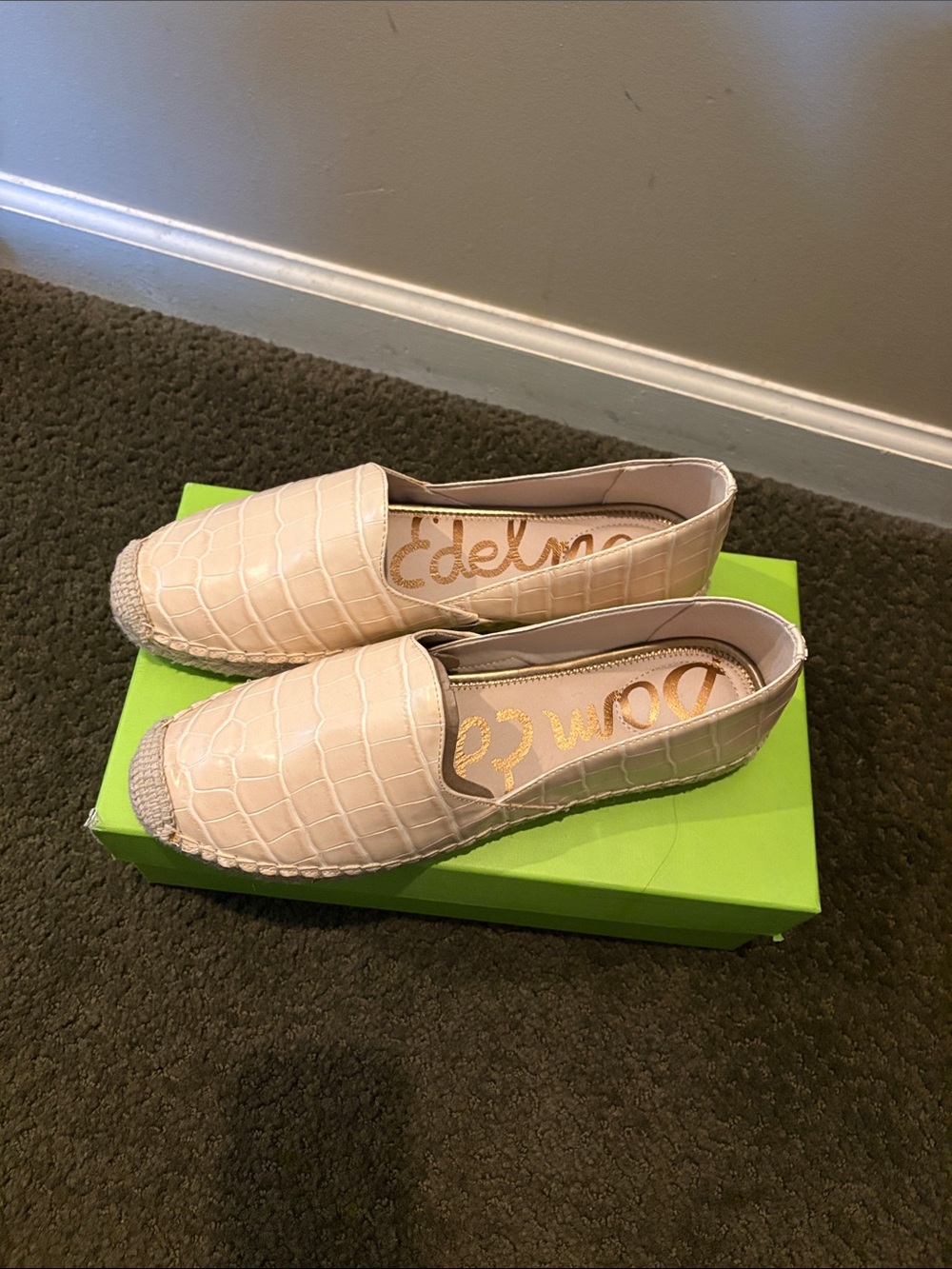 Sam Edelman Cream Croc-Embossed Espadrille Slip-Ons